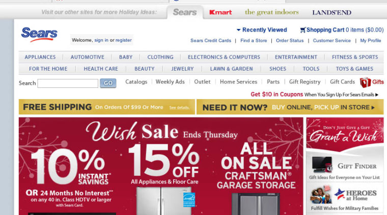 Image: Partial Sears Web page