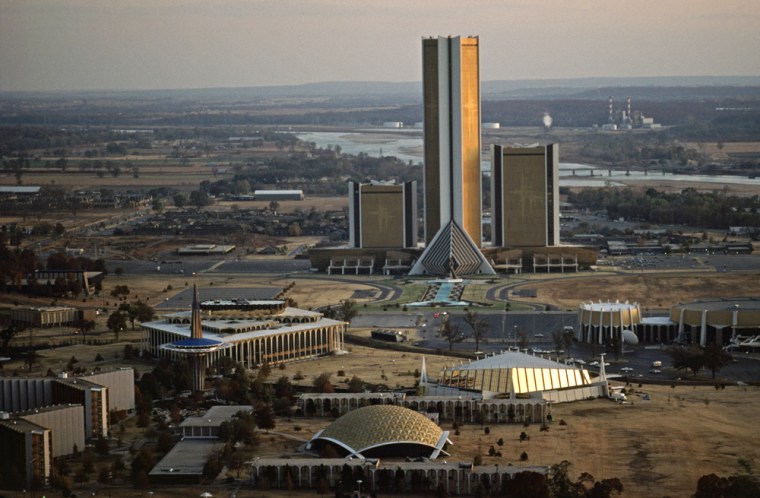 The research center rises behind Oral Roberts University