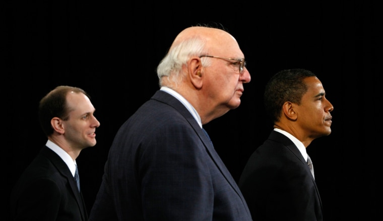 Image: Austan Goolsbee, Paul Volcker and President-elect Barack Obama