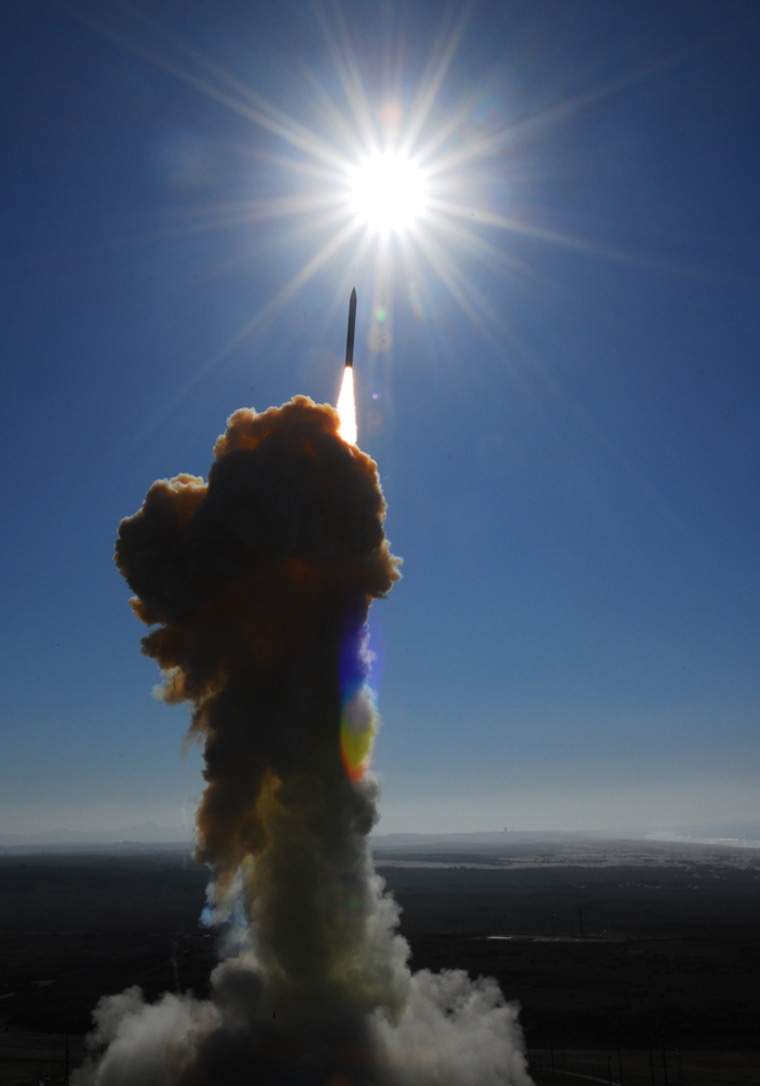 An interceptor missile is launched from Vandenberg Air Force Base, Calif., as part of Friday's test involving the destruction of a missile meant to simulate the speed and trajectory of a North Korean attack.