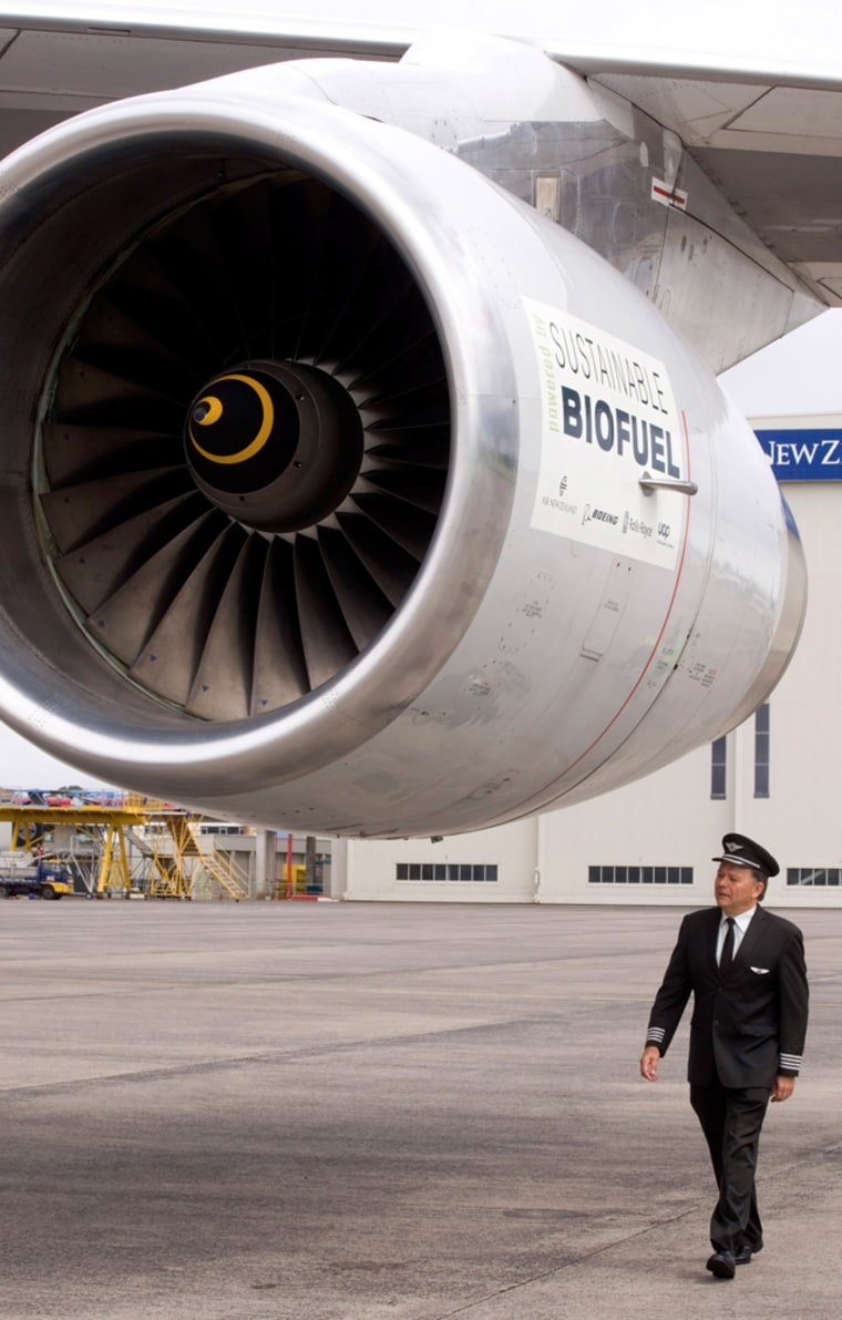 Image: Pilot checks plane before flight using biofuel