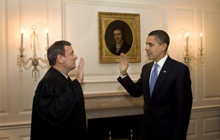 Image: President Barack Obamaretaking the oath of office from Chief Justice John Roberts