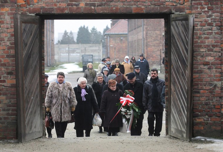 Image:  Former prisoners attend Auschwitz ceremonies