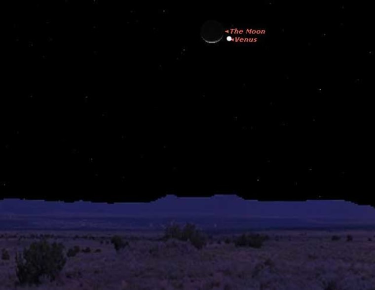The scene about two hours after sunset from near Phoenix, Arizona on Friday, Feb. 27, 2009. Simulated sky map made using Starry Night Software.