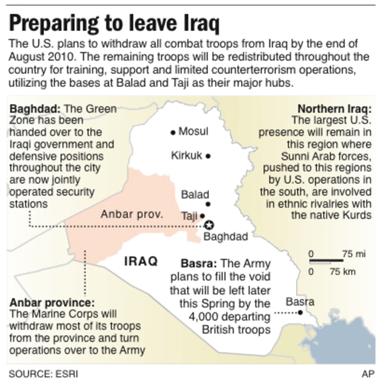 Map locates places in Iraq most mentioned in the latest withdrawal plan