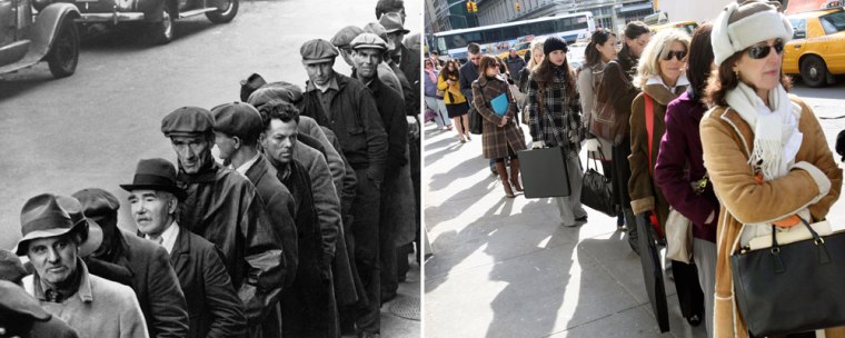 Image: Combo picture made with April 3, 1935 and Feb. 20, 2009 pictures of job seekers.