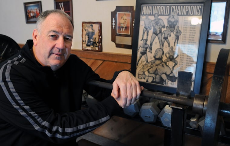 Image: Greg Gagne,a former wrestler, keeps pictures of his former wrestling days and of his father, professional wrestling champion Verne Gagne.