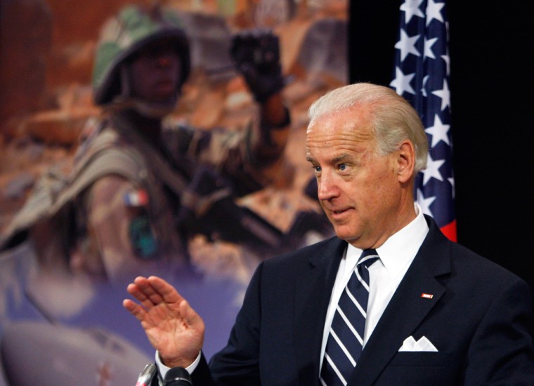 Image: US Vice President Biden holds a news conference at NATO headquarters in Brussels
