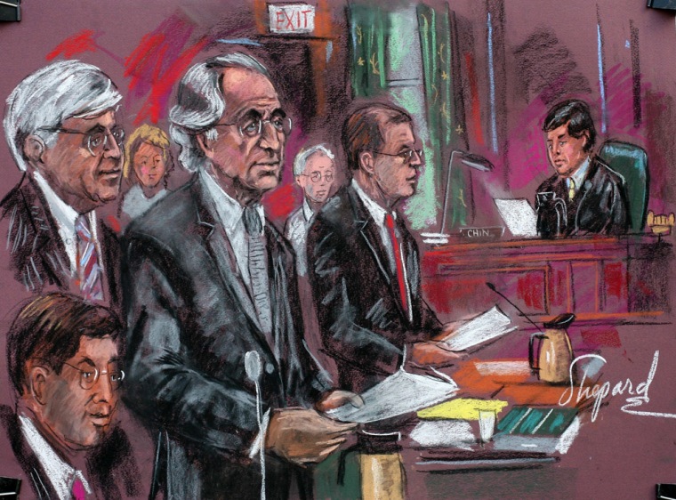 Image: Courtroom drawing shows convicted swindler Bernie Madoff