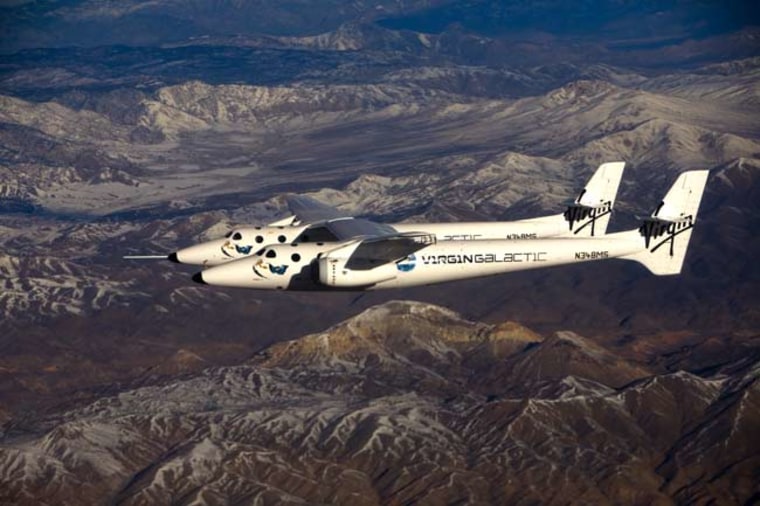 The SpaceShipTwo mothership WhiteKnightTwo took to the air for the first time on Dec. 21, 2008 following several weeks of taxi tests. Credit: Virgin Galactic.