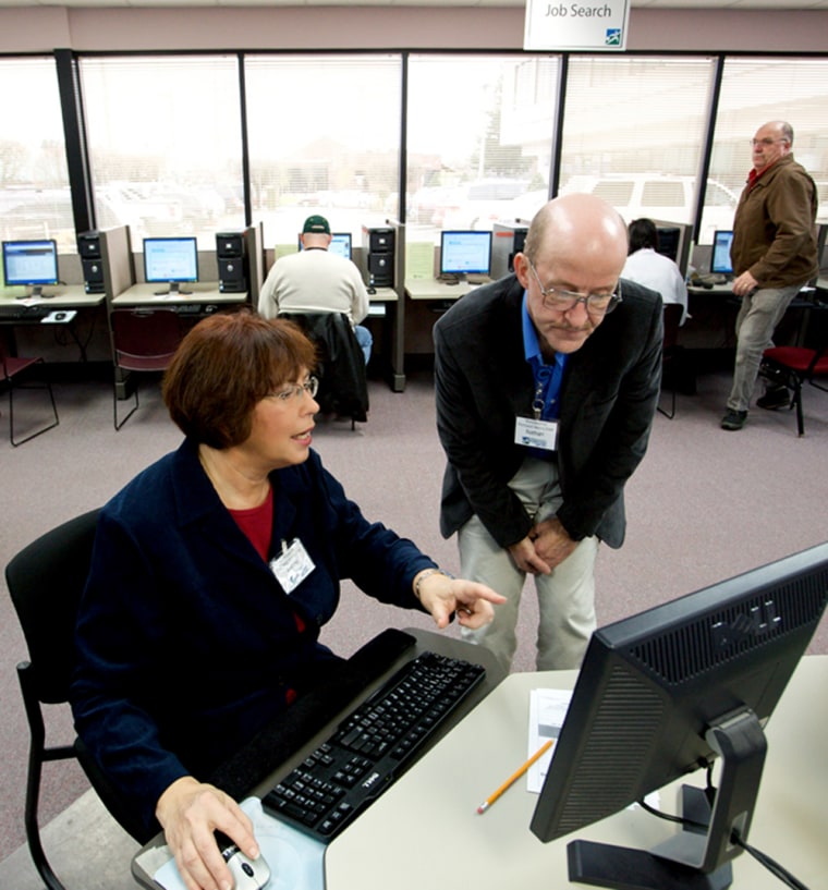Renee Brady (left) and Nathan Haines use the computers at the Worksource Portland Metro Employment Center to find office jobs in Portland, Ore on March 31, 2009.

Craig Mitchelldyer/for MSNBC.com