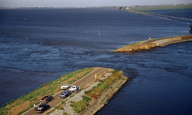 Problems along the Sacramento-San Joaquin Delta in northern California included periodic dike breaks like this one. The group American Rivers wants officials to rely less on dikes and restore the area to a more natural state.