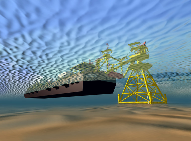 Artist's concept of LNG terminal seen from the ocean floor.