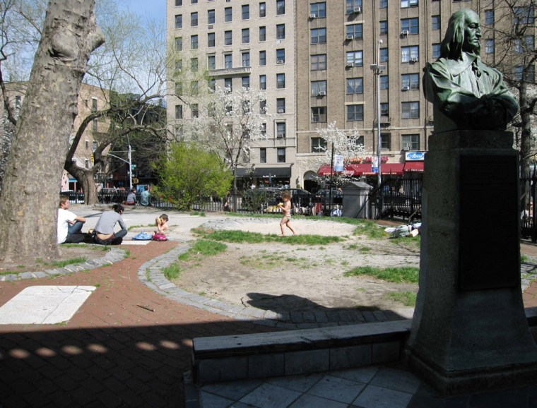 A statue of Peter Stuyvesant, the last Dutch governor of New Amsterdam, is located in the yard of St. Mark's in the Bowery Church on Second Avenue and 10th Street in the New York borough of Manhattan.