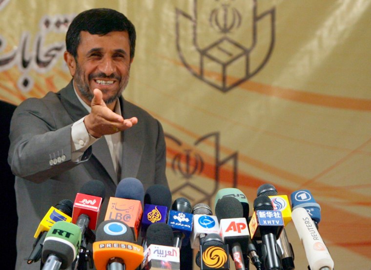 Image: Iranian President Mahmoud Ahmadinejad speaks after his candidacy registration