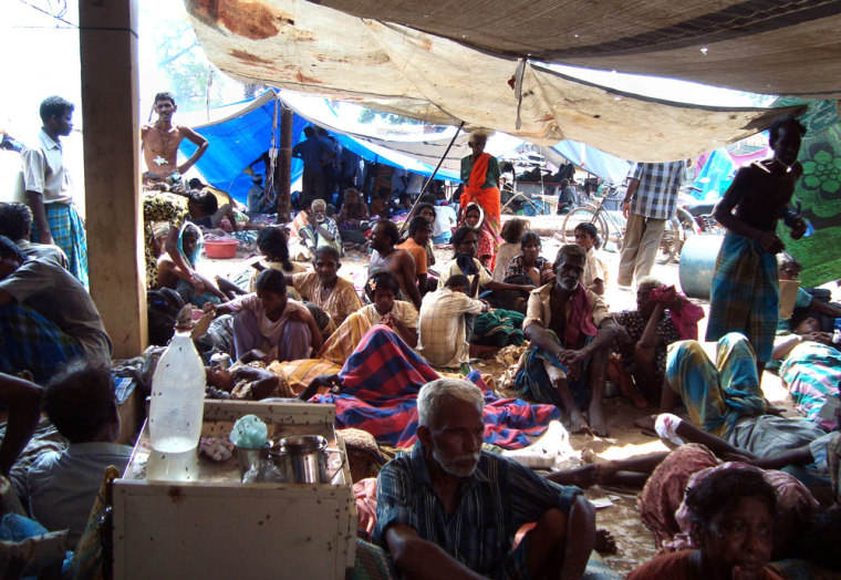 Image: injured Tamil civilians at a makeshift hospital i
