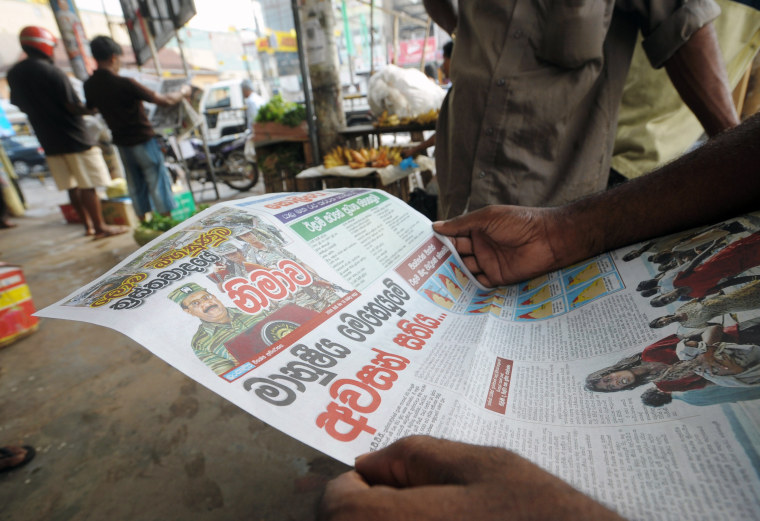 Image: Newspaper with photo of rebel leader Velupillai Prabhakaran