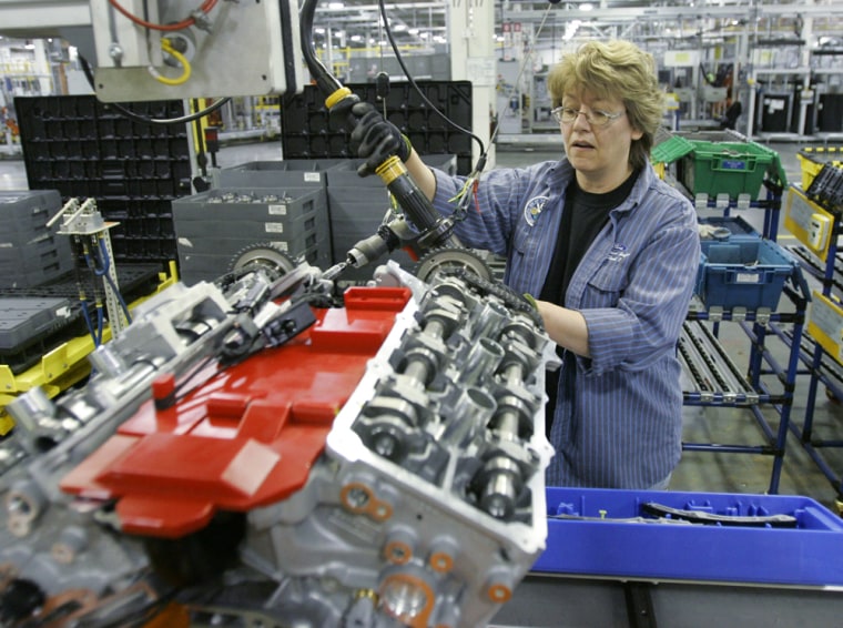Image: Teri Crial bolts timing gears to the EcoBoost V-6 engine