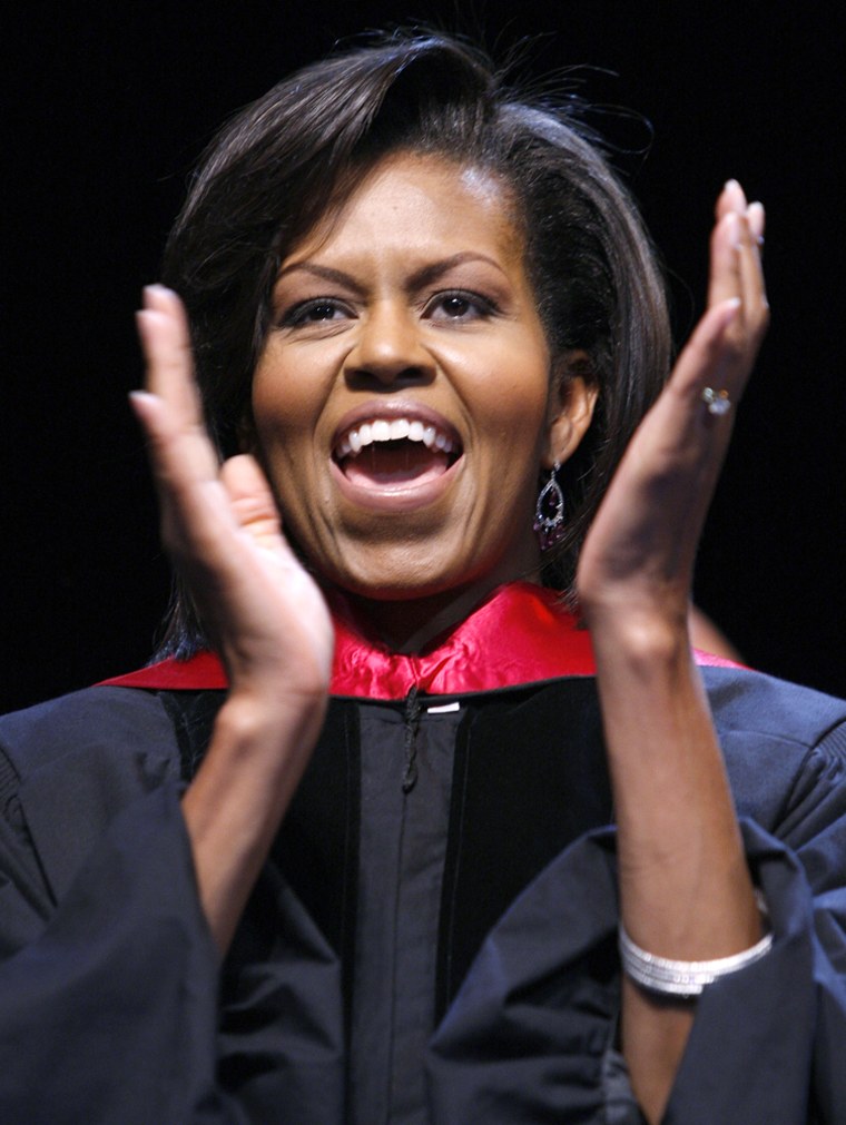 Image: U.S. first lady Michelle Obama attends a high school graduation ceremony in Washington