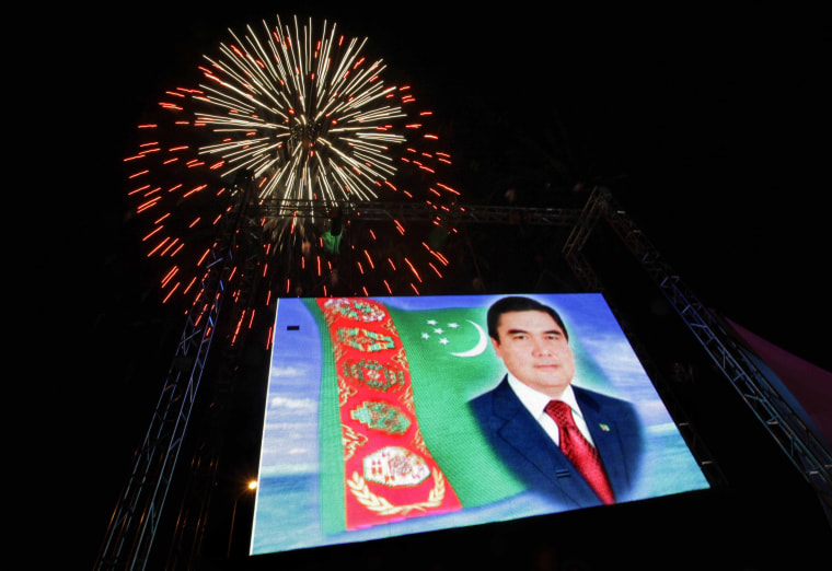 Image: Portrait of Turkem leader and fireworks