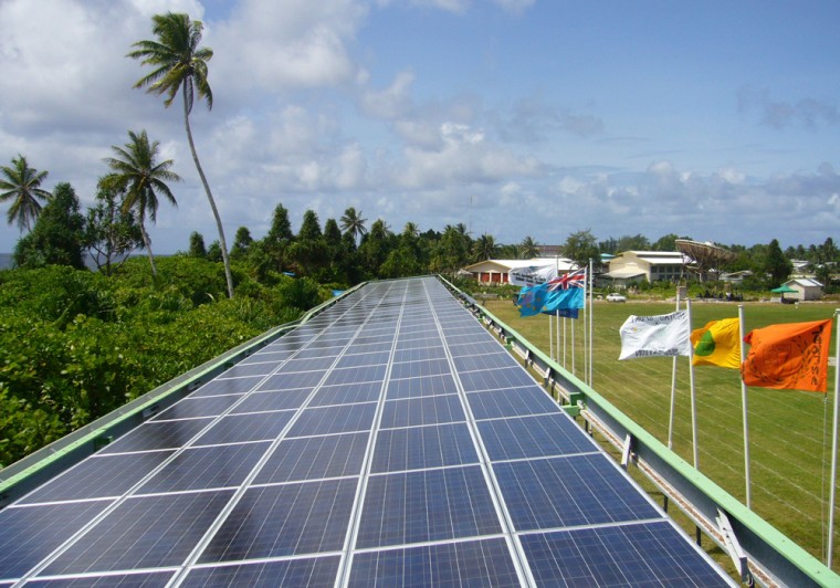 Image: Solar panels on a stadium in Tuvalu