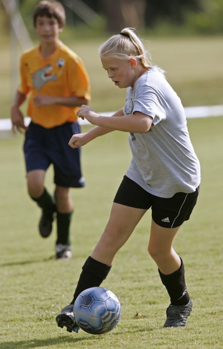 Image: Morgan Haase practices soccer