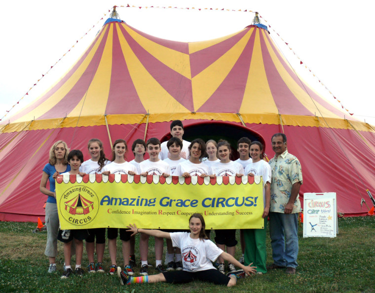 Image: Amazing Grace Circus students with their instructors