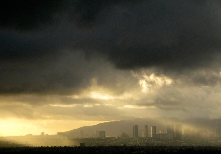 Image: Rain clouds hang over West Los Angeles