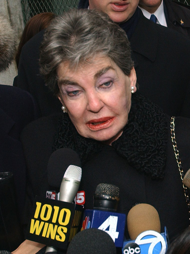 Image: Leona Helmsley speaks to the press outside State Supreme Court, in New York