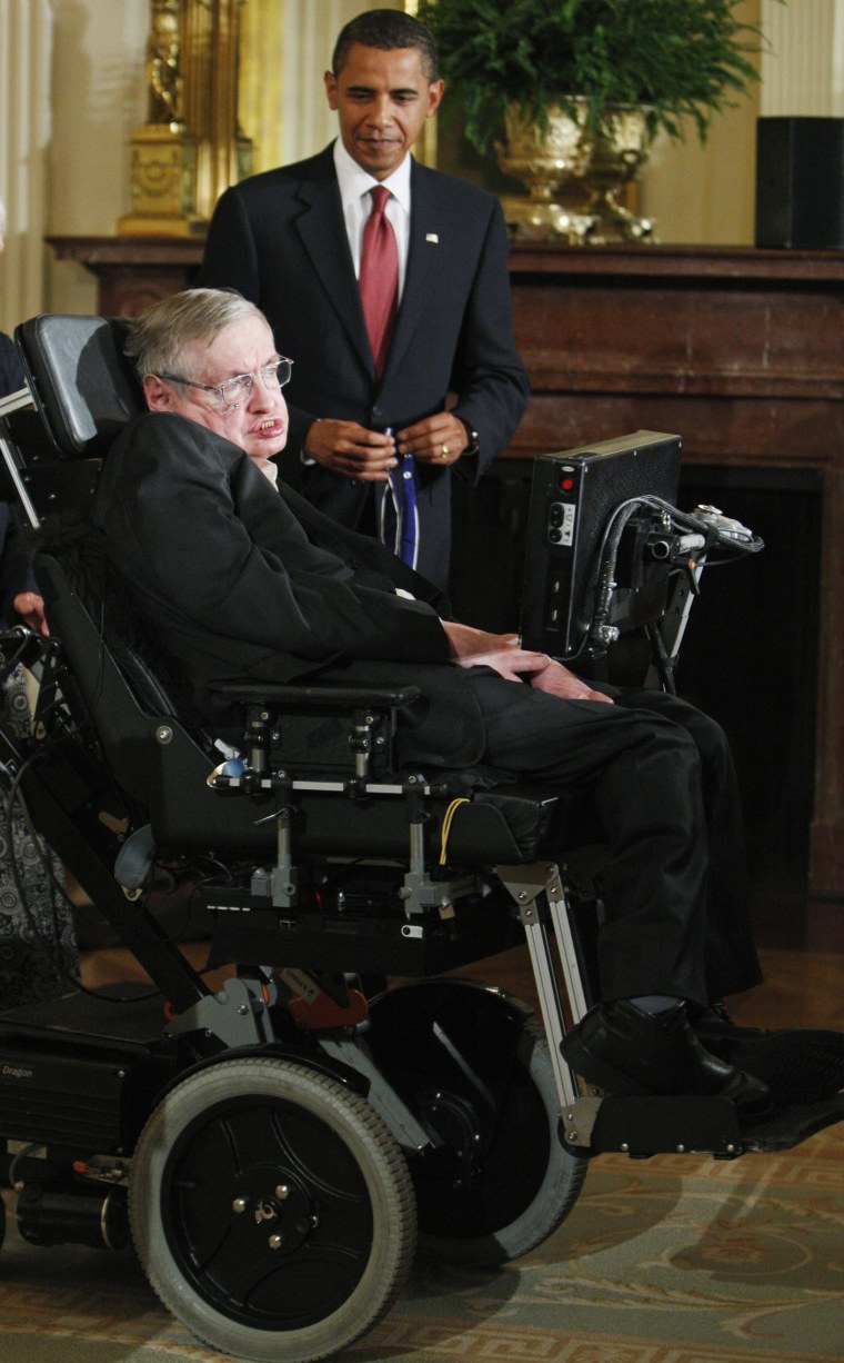 Image: U.S. President Barack Obama presents the Medal of Freedom to renowned physicist Stephen Hawking during a ceremony in the East Room at the White House in Washington