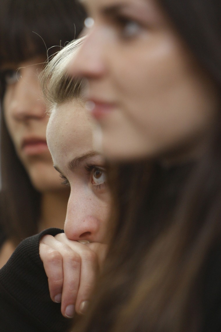 Image: A group of Bosnian Croat and Bosnian Muslim students listen to a speech by Martin Luther King III