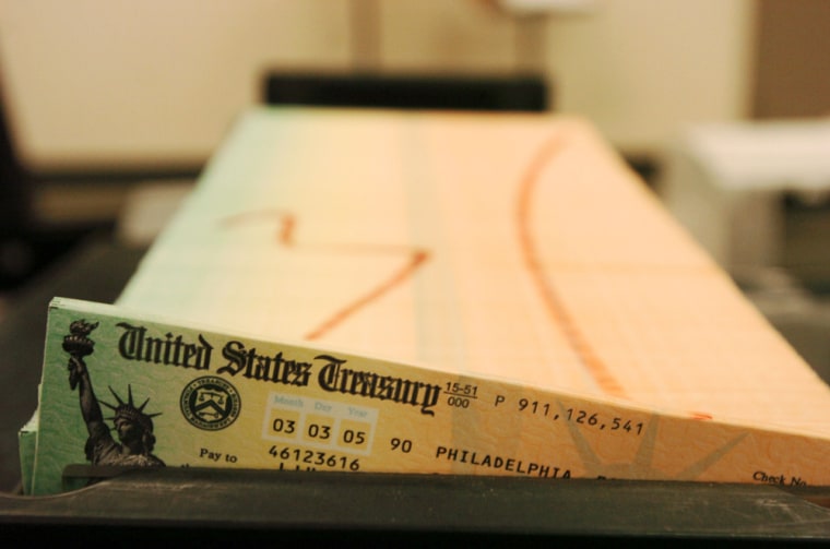 Image: Trays of printed social security checks wait to be mailed from the U.S. Treasury's Financial Management services facility in Philadelphia