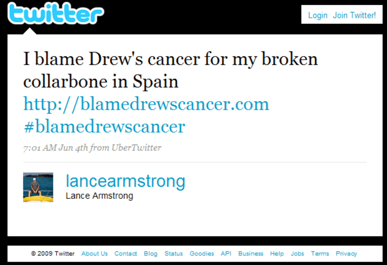 Drew Olanoff’s lighthearted anti-cancer  Twitter campaign took off when Lance Armstrong tweeted about it on June 4.