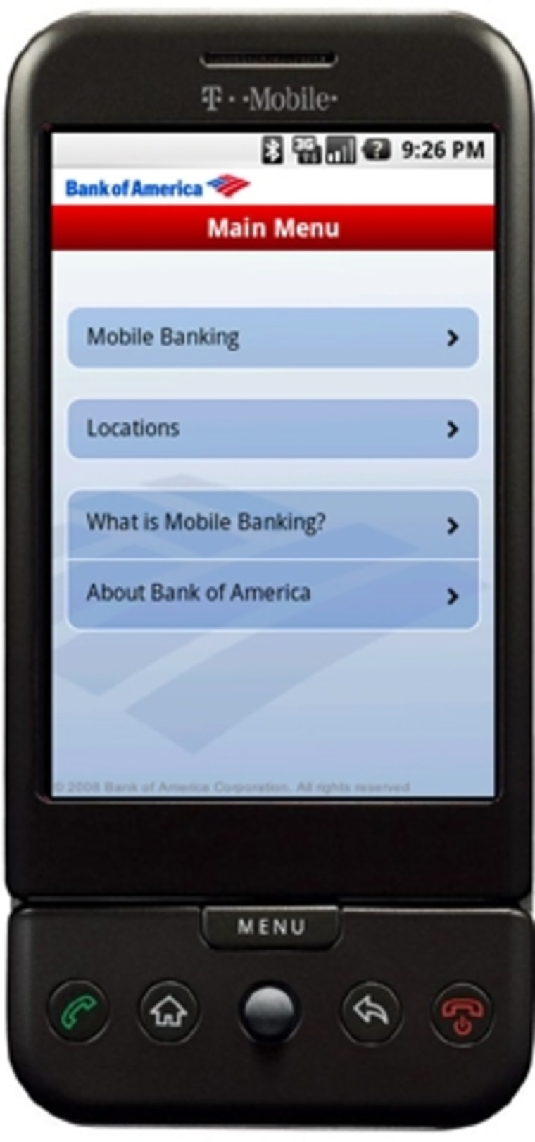 Image: Bank of America on Google Android phone