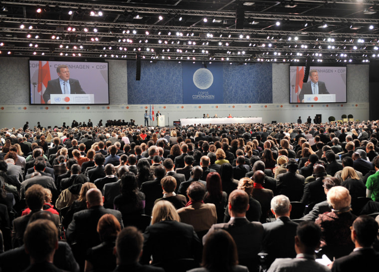Image: Danish Prime Minister Lokke Rasmussen delivers a speech at the Bella center in Copenhagen