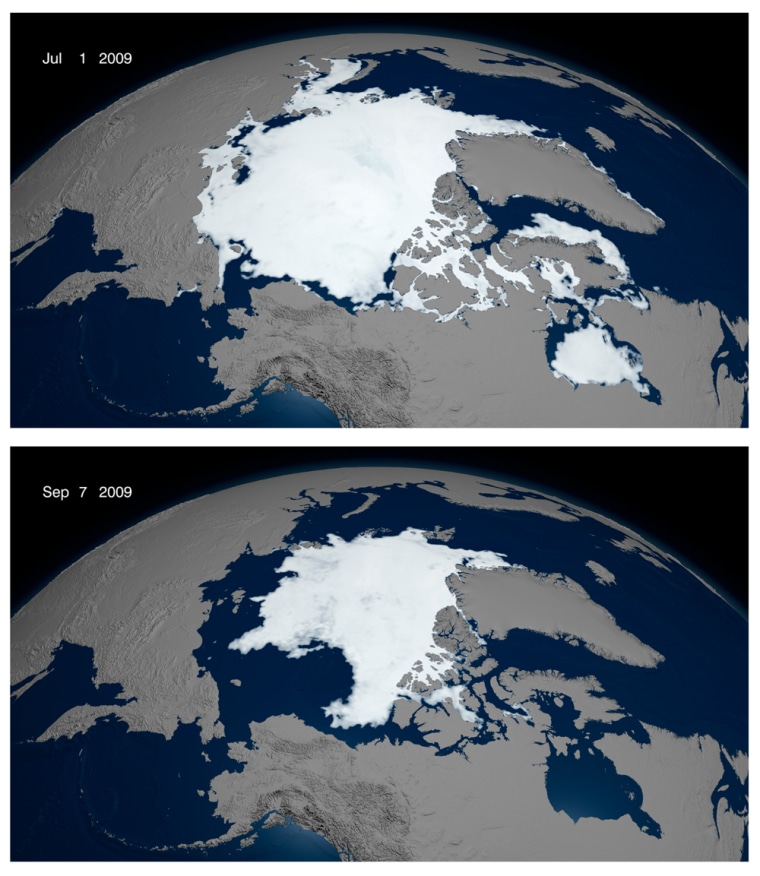 Image: Combination of animation stills showing Arctic ice sea levels in summer of 2009