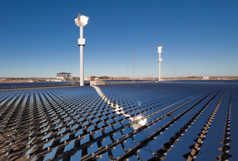 This solar thermal power plant, built by eSolar in Lancaster, Calif., was inaugurated last August.