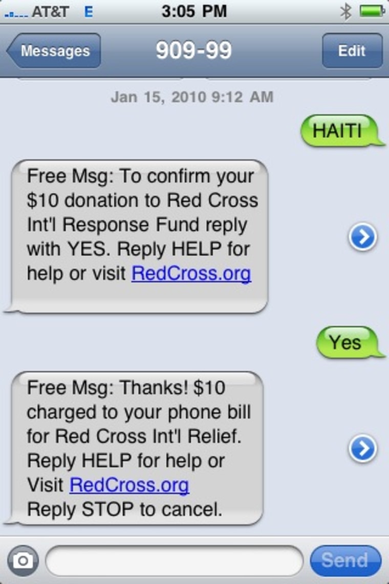 Image: Text message donation to Red Cross