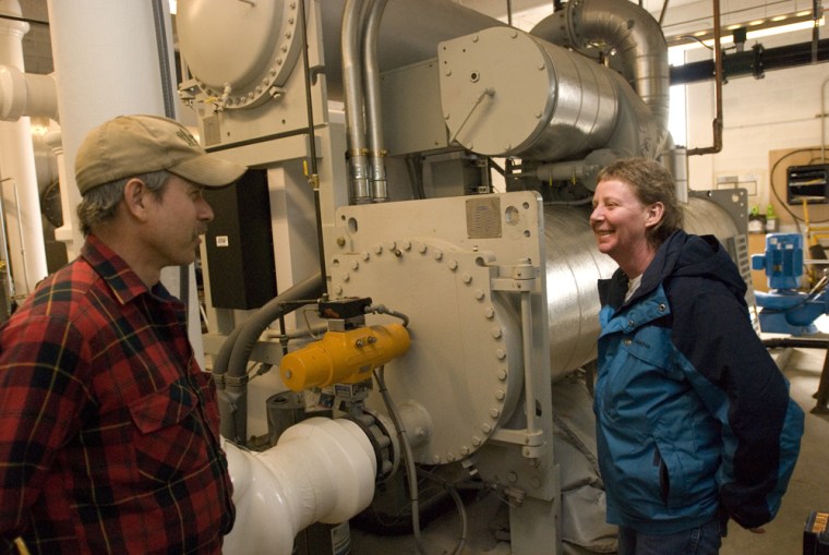 Image: new turbine in the geothermal plant that produces heat and electricity for the college campus in Klamath Falls, Ore.