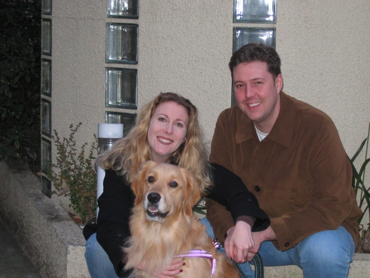 Image: Rachel Yould with her husband and dog