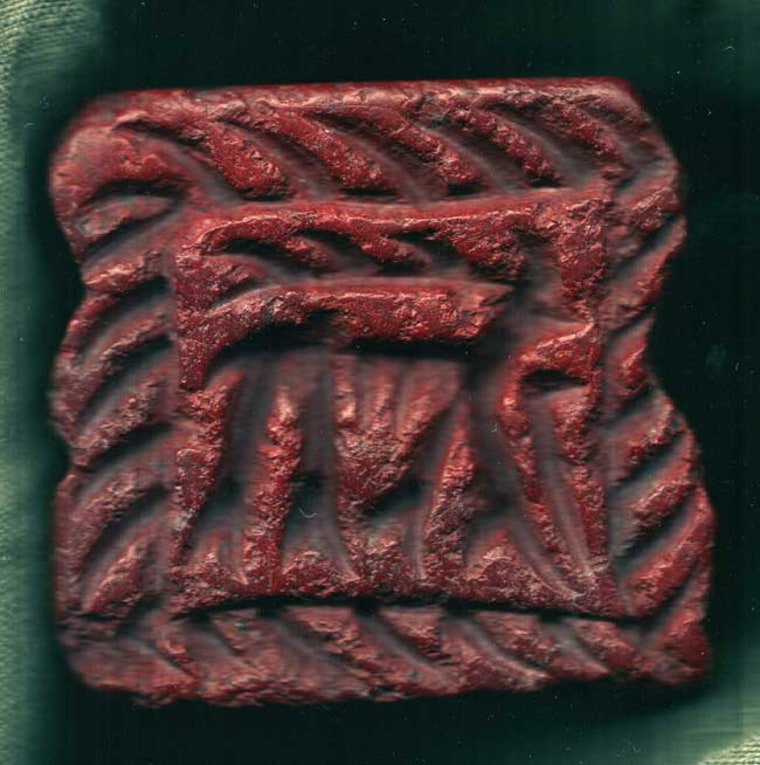 This red stone seal with a deer carved into red stone was unearthed in the prehistoric town of Tell Zeidan. The stone is not native to the area, but the seal is similar to one found 185 miles to the east near Mosul in northern Iraq.