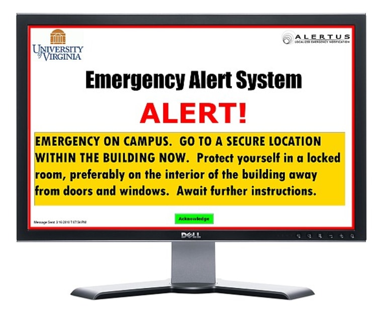 Image: Example of college computer desktop emergency alert
