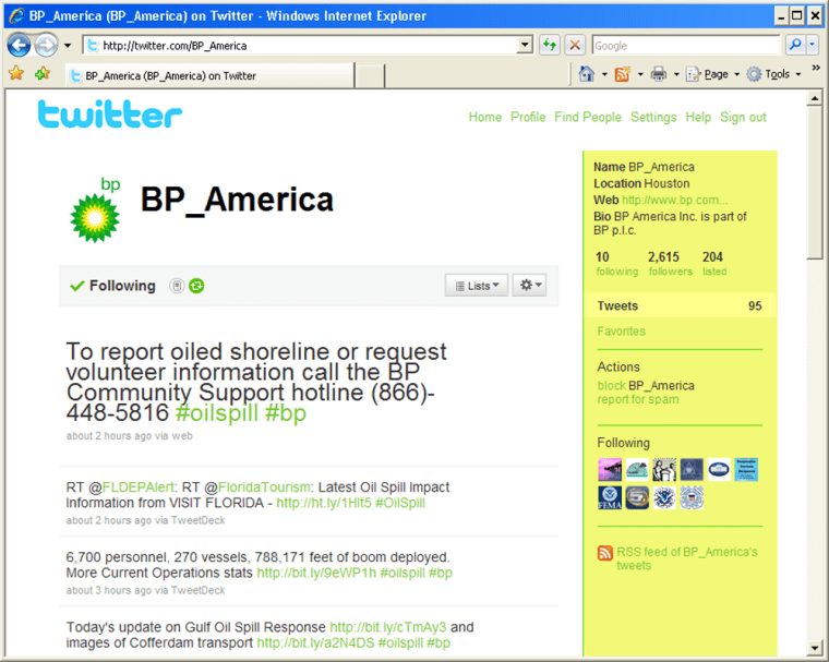 BP America's Twitter site has over 2,500 followers.