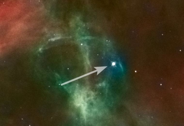 The runaway star is highlighted in this closer look from the Hubble Space Telescope.
