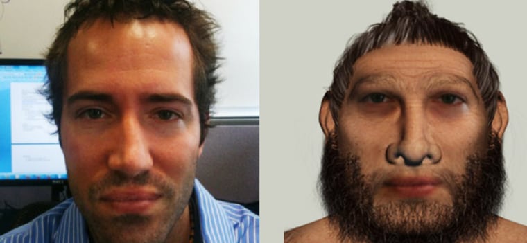 TechNewsDaily writer Adam Hadhazy tried out the MEanderthal app, revealing the caveman within. Can you tell which is which?  