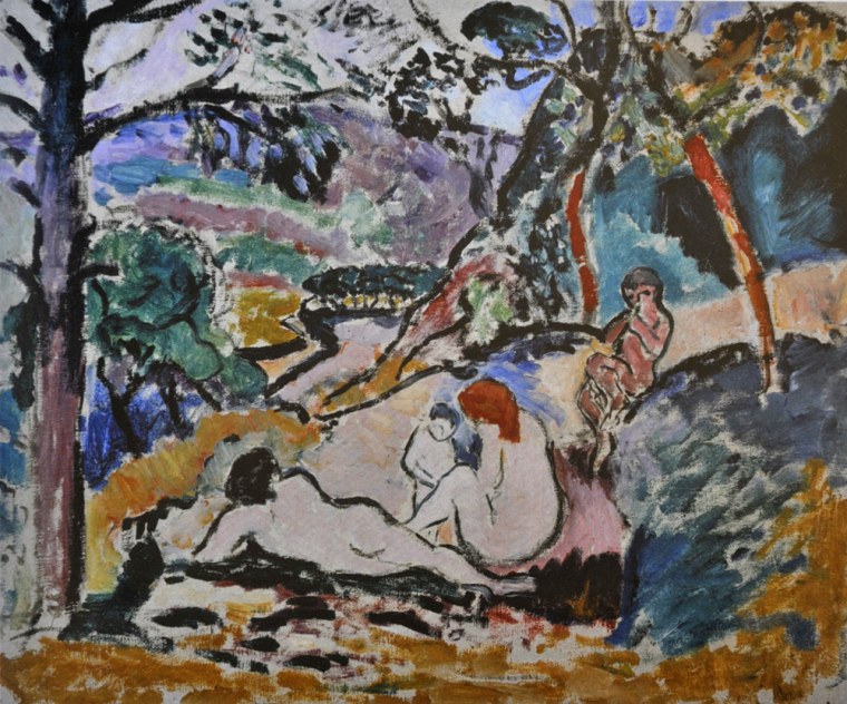 Image: A reproduction shows the painting \"Pastorale, Nympe et Faune\" painted in 1906 by Henri Matisse