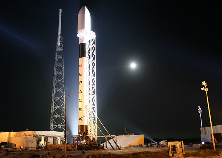 SpaceX's Falcon 9 rocket stands tall at Cape Canaveral Air Force Station in Florida during preparations for its maiden launch.