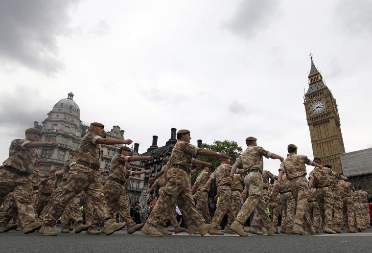 Image: British Army soldiers march to Parliament in central London