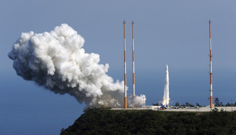 Image: A South Korean Space Launch Vehicle takes off from the launch pad at the Naro Space Center in Goheung, South Korea