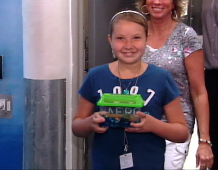 Carley Helm, 10, was all smiles after being reunited with her turtle, Neytiri — but it was a different story when the pet wound up in a trash can after being ordered off a plane.